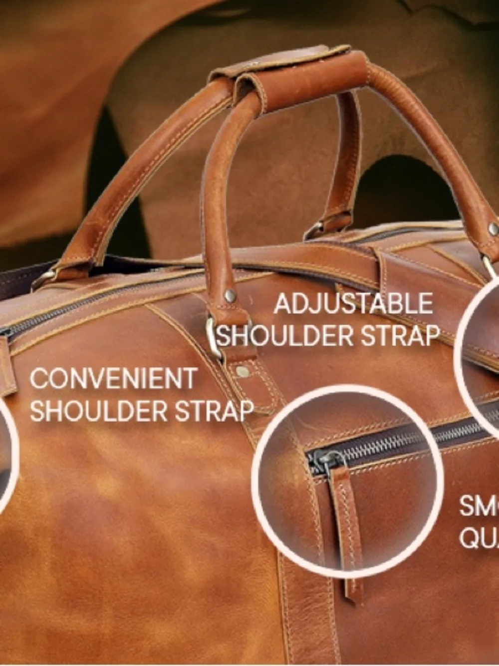 Classic Brown Leather Weekender Duffel Bag for Men